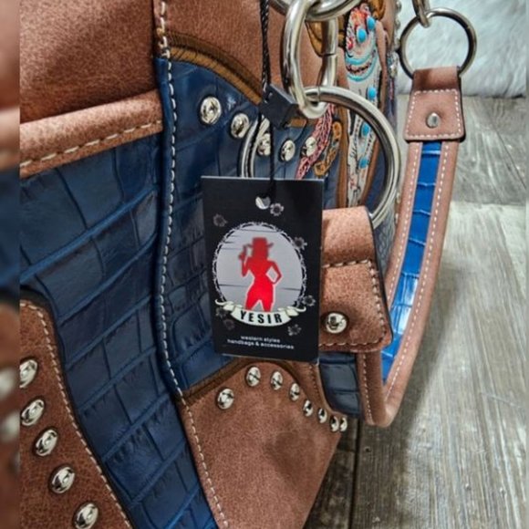 Blue Western Longhorn Embroidered Purse - Picture 7 of 12